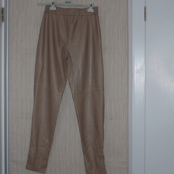 Rebecca Taylor Taupe Beige  leather pants elastic waist hem zip Jogger Size: 2 - Picture 7 of 17
